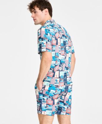 Men's Slim-Fit Tropical-Print Button-Down Camp Shirt