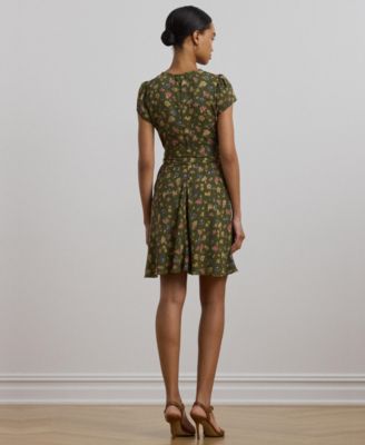 【Lauren Ralph Lauren】Belted ette Pintucked Dress Lauren Ralph Lauren Women's Belted Crepe Pintucked