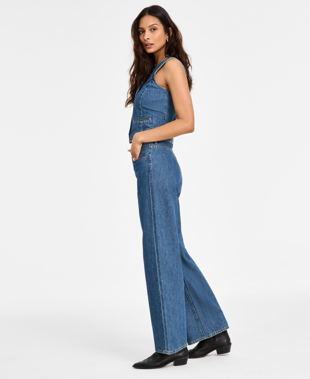 LEVI'S PREMIUM WOMEN'S RIBCAGE WIDE-LEG BRAIDED COTTON JEANS 