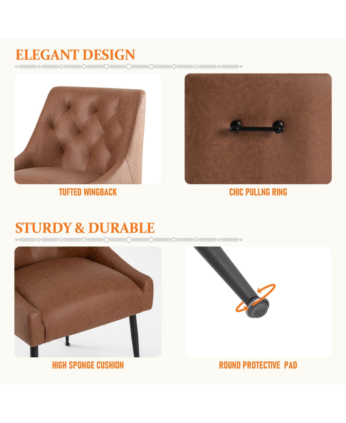 Dyhome Modern Upholstered Dining Chairs Set of 6, Mid Century Kitchen Side with 5.12” Cushions and Back Pull Rod for Kitchen, Living Roo