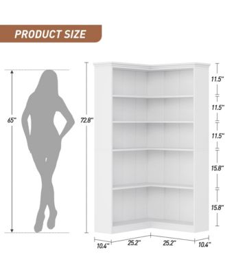 Corner Bookshelf 72.8in Farmhouse Bookcase Large Bookshelf