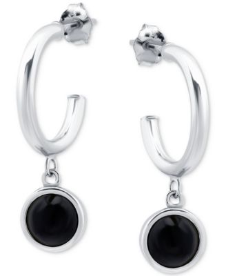 Onyx Bezel Dangle Hoop Earrings in 18k Gold-Plated Sterling Silver