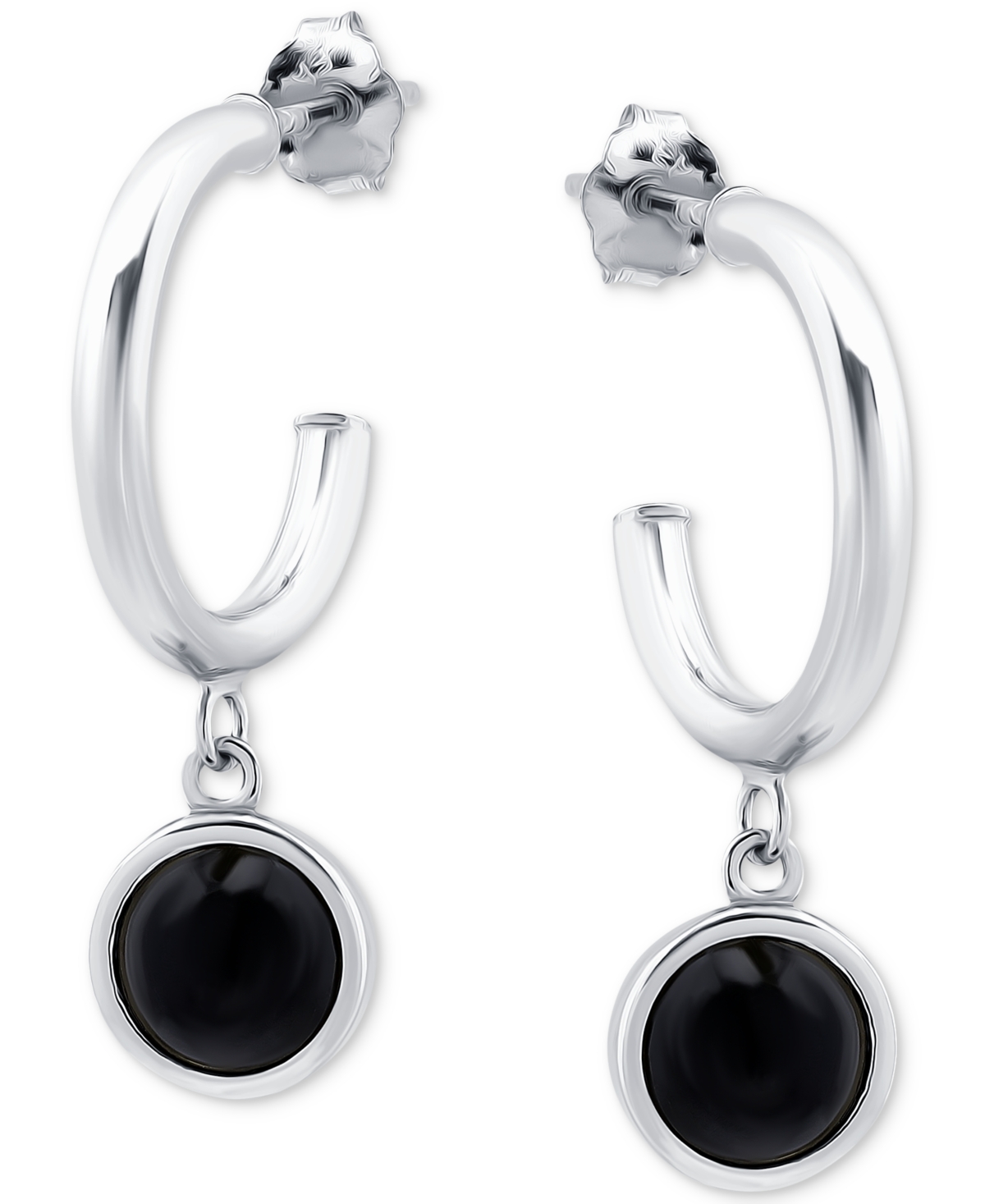 Giani Bernini Onyx Bezel Dangle Hoop Earrings In 18k Gold-plated Sterling Silver, Created For Macy's In Silver