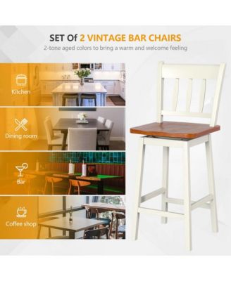 2PCS Bar Stool 24.5'' Swivel Counter Height Chair w/ Footrest