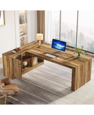 72.8" L-Shaped Desk, Large Executive Desk with 47.24" Cabinet, Office Desk with Storage Shelves, Farmhouse Wood Computer Desk