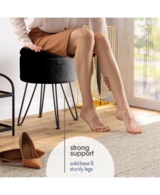 Modern Boucle Round Ottoman with Hidden Storage – Foot Stool, Makeup Vanity Stool, Small Ottoman Foot Rest, Perfect for Living Room