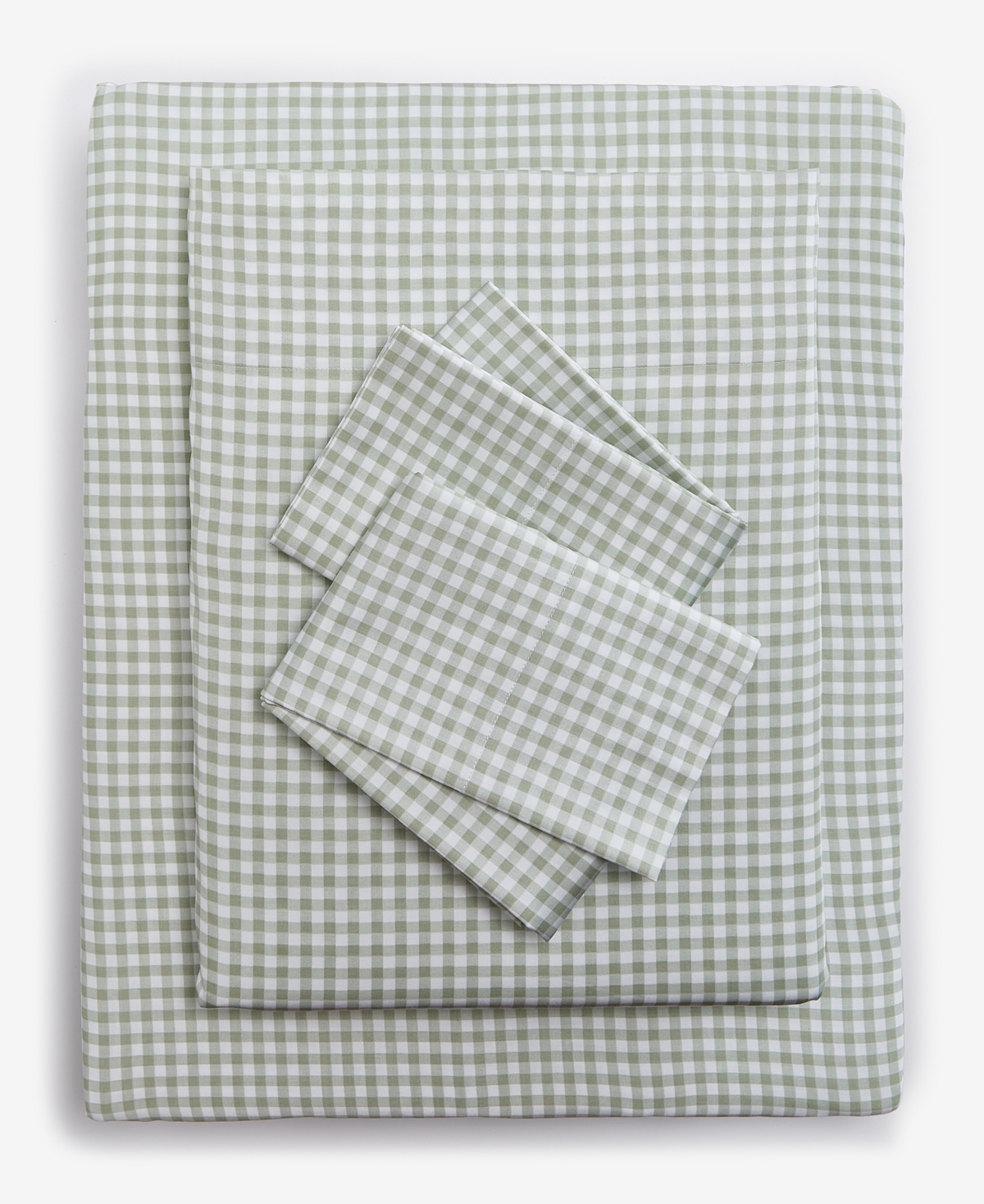 Arch Studio Printed Cotton Sateen 4-pc. Sheet Set, Full, Exclusively At Macy's In Gingham Green