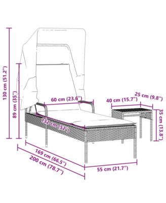 Sun Lounger with Canopy and Table Black Poly Rattan