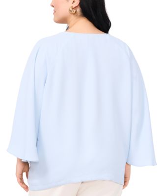 Plus Size Split-Neck 3/4-Angel-Sleeve Blouse