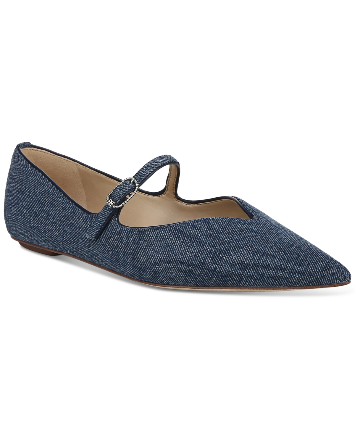 Sam Edelman Noa Mary Jane Pointed Toe Flat In Blue Fabric