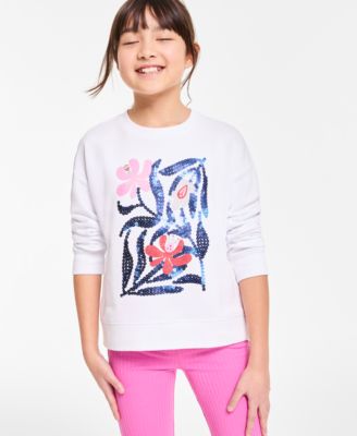 Shop Epic Threads Girls Sequined Floral Sweatshirt Rib Flare Leg Leggings Exclusively At Macys In Bright Whi