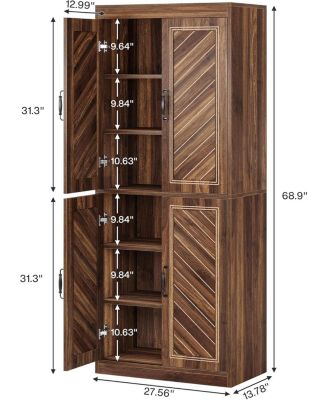 4 Doors and 4 Adjustable Shelves Tall Kitchen Pantry Cabinet, Farmhouse Pantry Storage Cabinet