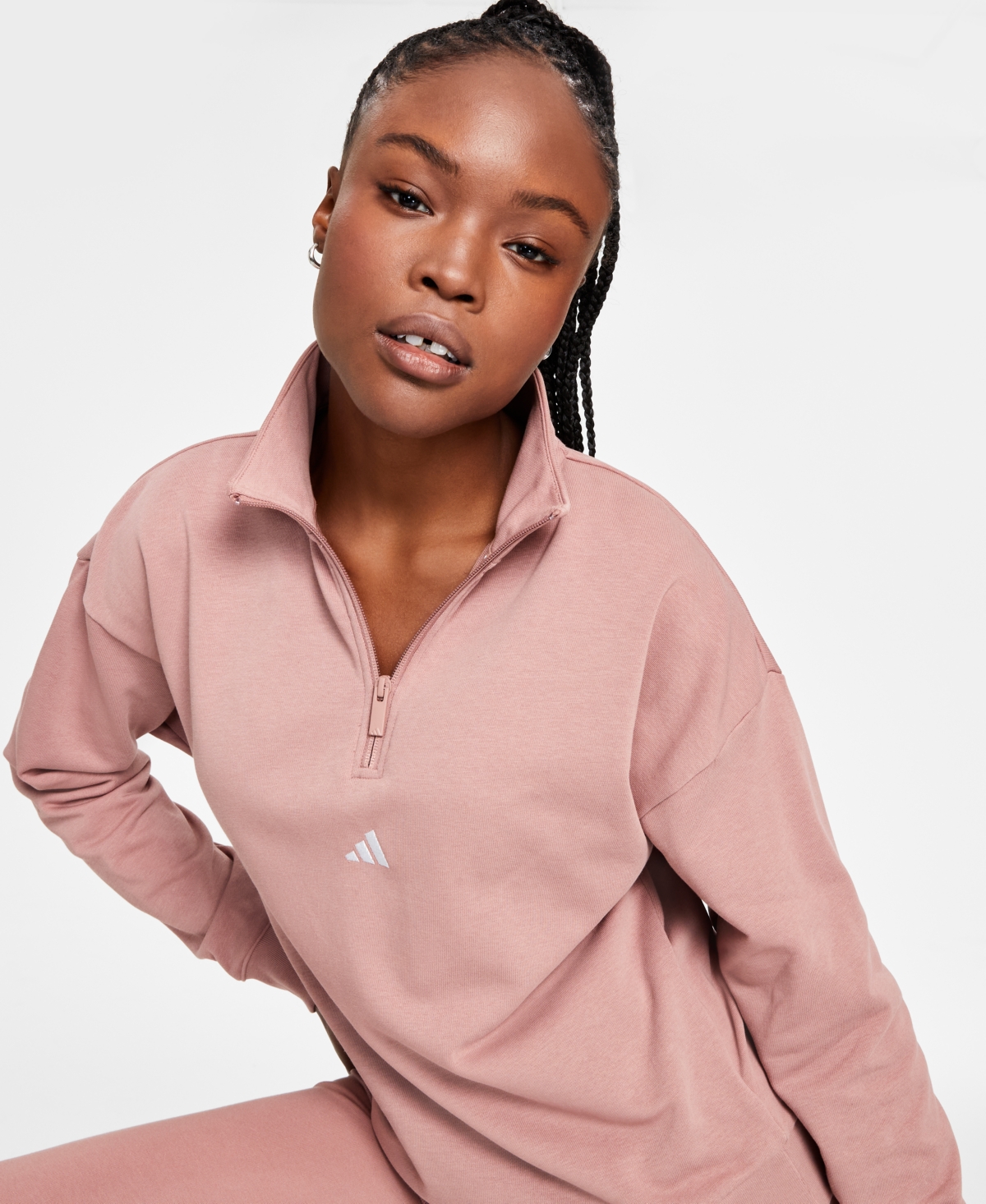 ADIDAS ORIGINALS WOMEN'S ESSENTIALS SMALL LOGO FRENCH TERRY QUARTER ZIP TOP