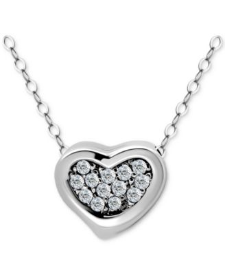 Cubic Zirconia Cluster Heart Pendant Necklace in Sterling Silver, 16" + 2" extender, Exclusively at Macy's