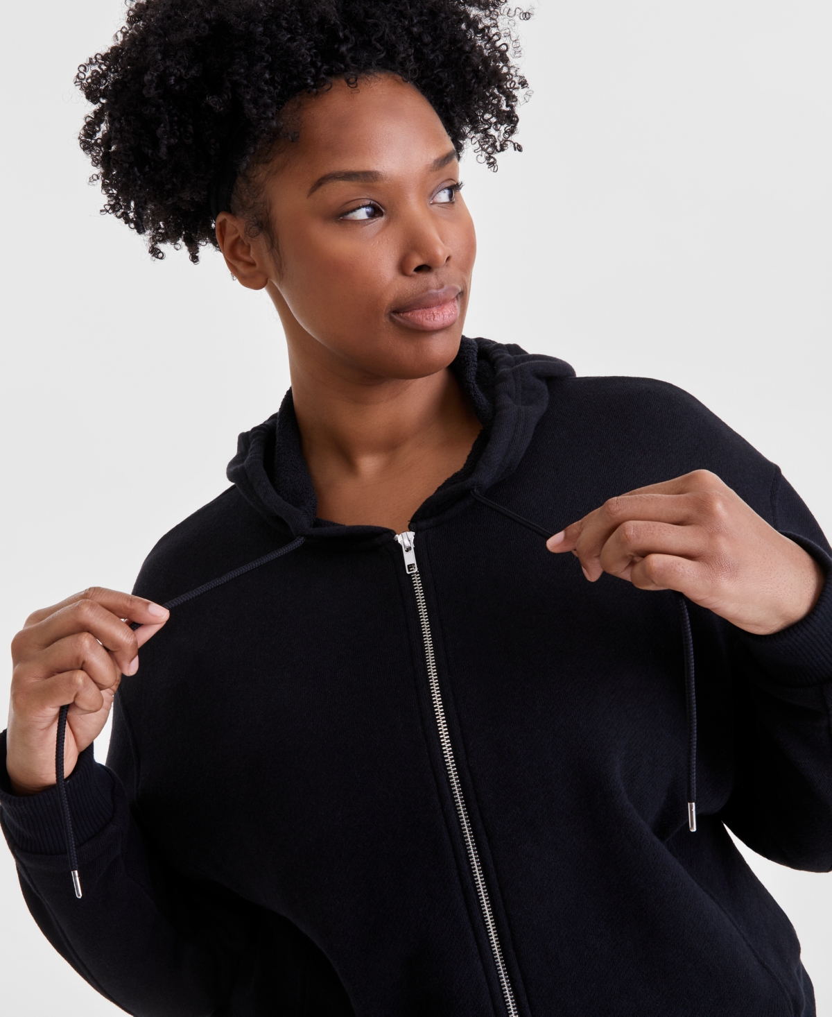 Id Ideology Plus Size Soft Touch Full-zip Hoodie, Exclusively At Macy's In Deep Black