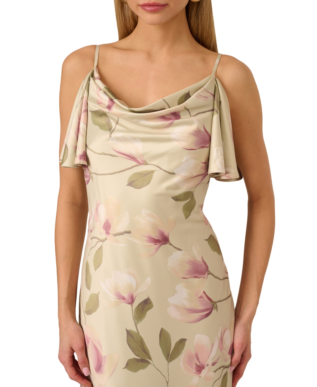 Adrianna By Adrianna Papell Women's Printed Satin Sleeveless Cowlneck Gown In Green Multi