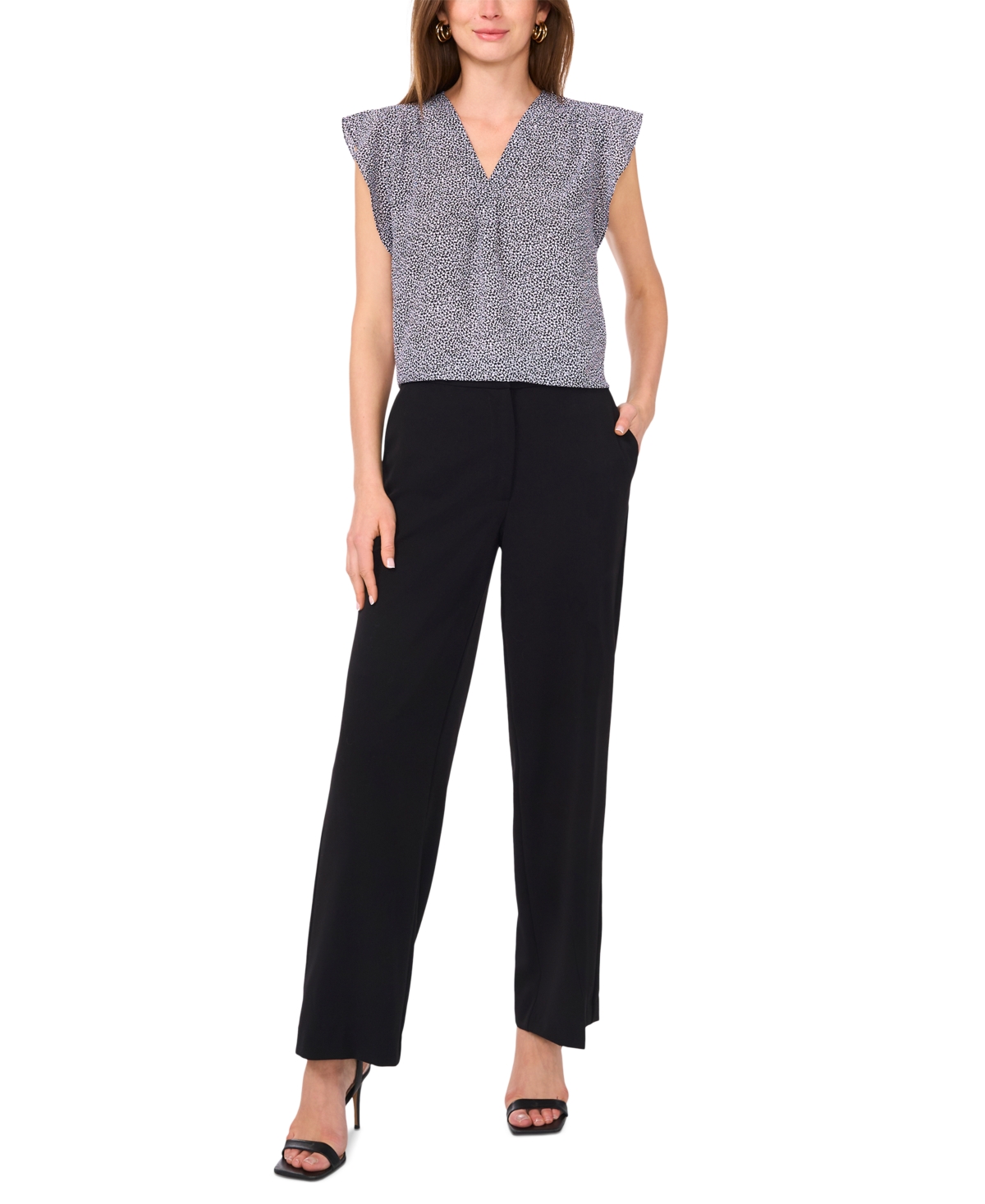 VINCE CAMUTO WOMEN'S PRINTED FLUTTER-SLEEVE TOP 