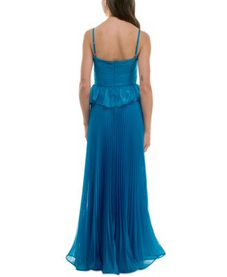 Women's Pleated Peplum Sleeveless Gown