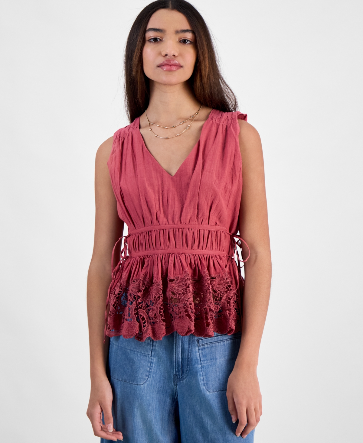 LUCKY BRAND WOMEN'S SLEEVELESS RUCHED SIDE-TIE TOP 