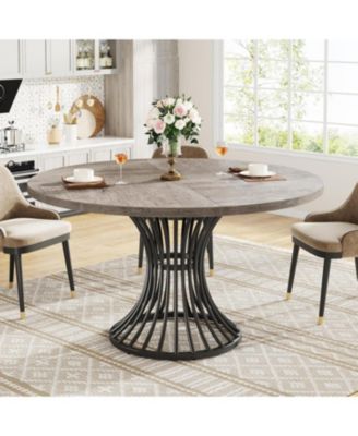 Round Dining Table for 4 People, 47'' Wooden Dinning Room Table, Circle Kitchen Table, Industrial Dinner Table with Metal Base for Kitchen, Living Room