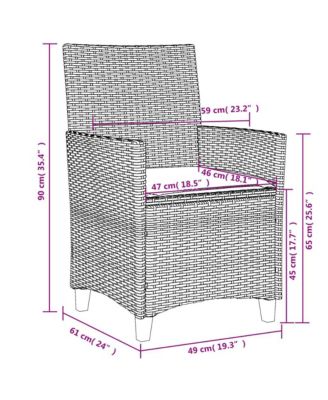 Patio Chairs with Cushions 2 pcs Black Poly Rattan&Solid Wood