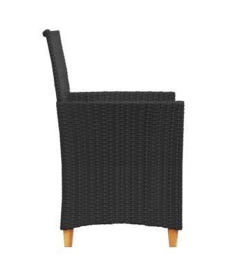 Patio Chairs with Cushions 2 pcs Black Poly Rattan&Solid Wood