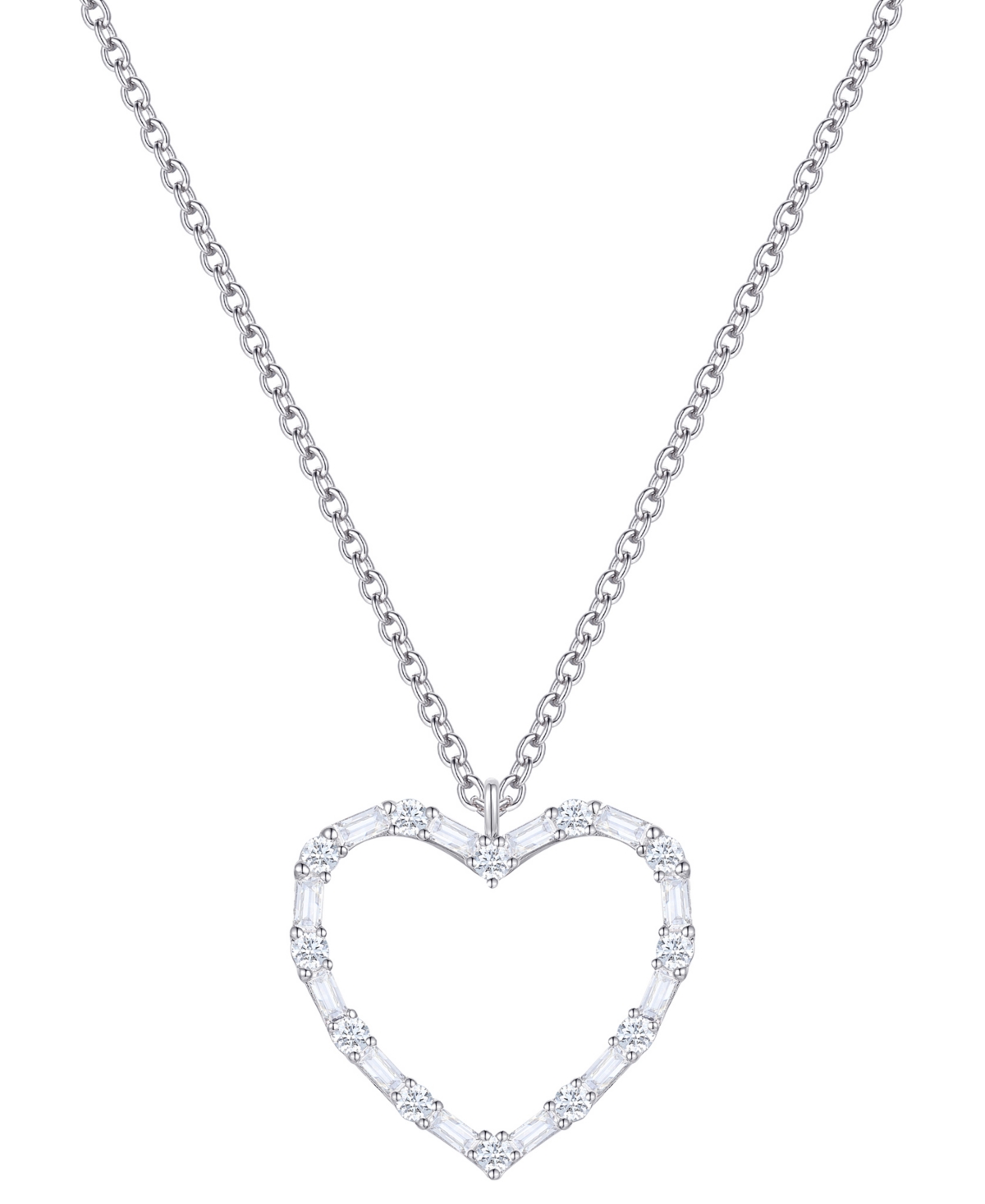 Macy's Diamond Round & Baguette Open Heart 18" Pendant Necklace (1/2 Ct. T.w.) In 10k White Gold In White Gold