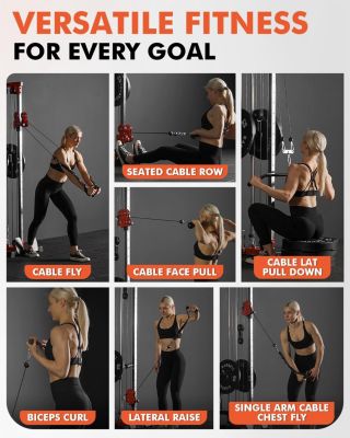 Wall Mount Cable Station, Cable Crossover Machine with 18 Positions Dual Pulley System for Home Gym Fitness Equipment