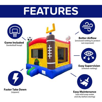 HeroKiddo Sports Commercial Grade Bounce House for Kids and Adults (with Blower), Basketball Hoop, Outdoor Indoor, Birthday Party, Rental Quality, Big Inflatable, All Seasons