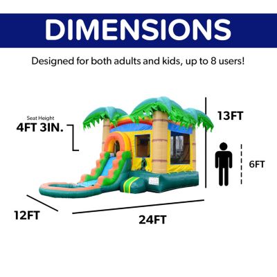 HeroKiddo Tropical Breeze Commercial Grade Bounce House Water Slide with Splash Pool for Kids and Adults (with Blower), Basketball Hoop, Outdoor Indoor, Wet Dry Combo, Birthday Party, Summer Fun