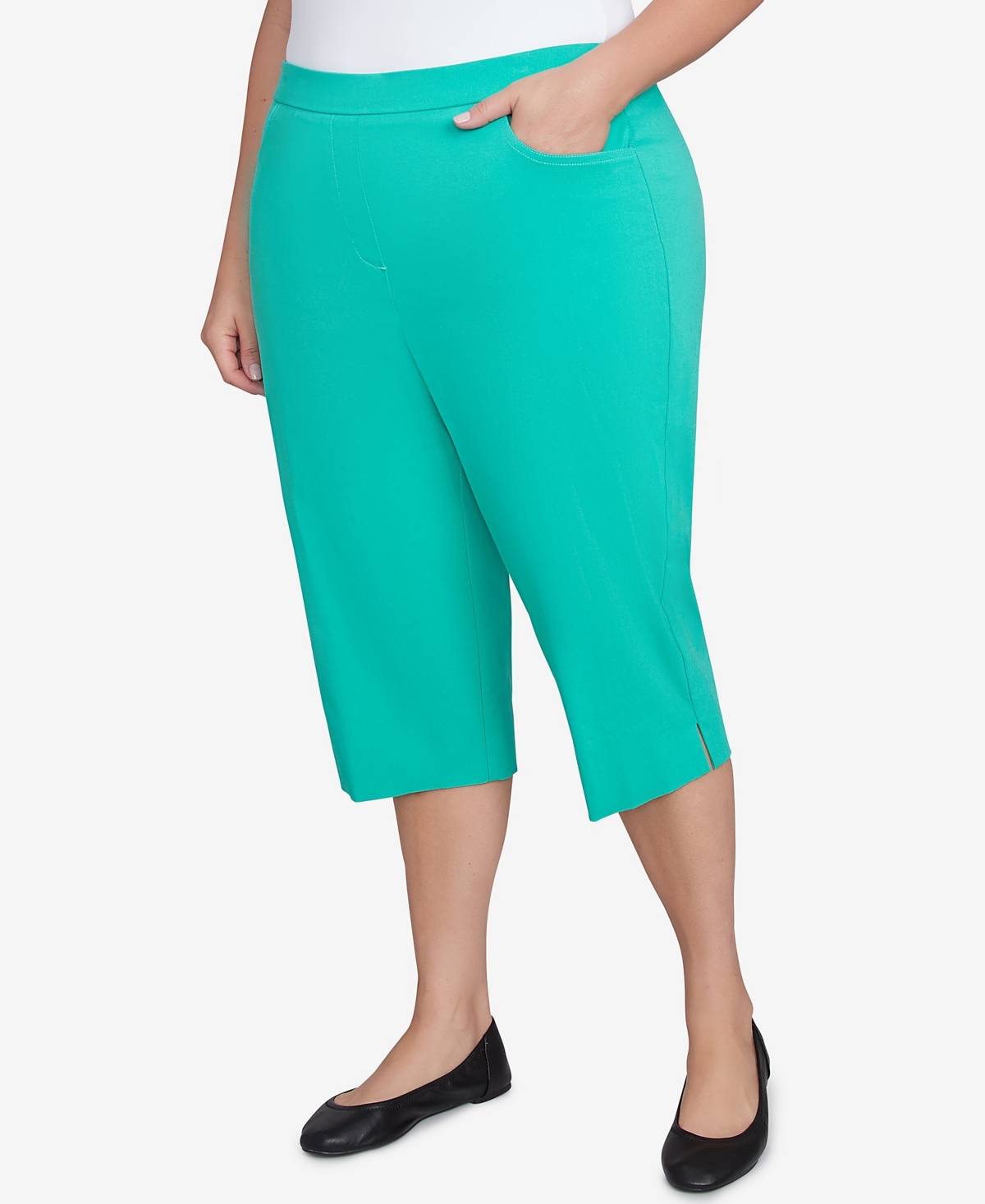 Alfred Dunner Plus Size Classic Flat Front Allure Clamdigger Pants In Jade