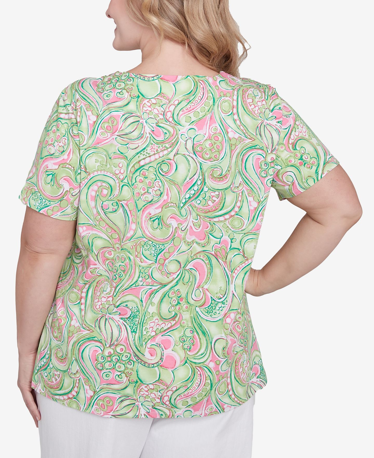 Женский топ Alfred Dunner Plus Size Abstract Scroll Crew Neck, цвет: Зелёный — фото 2