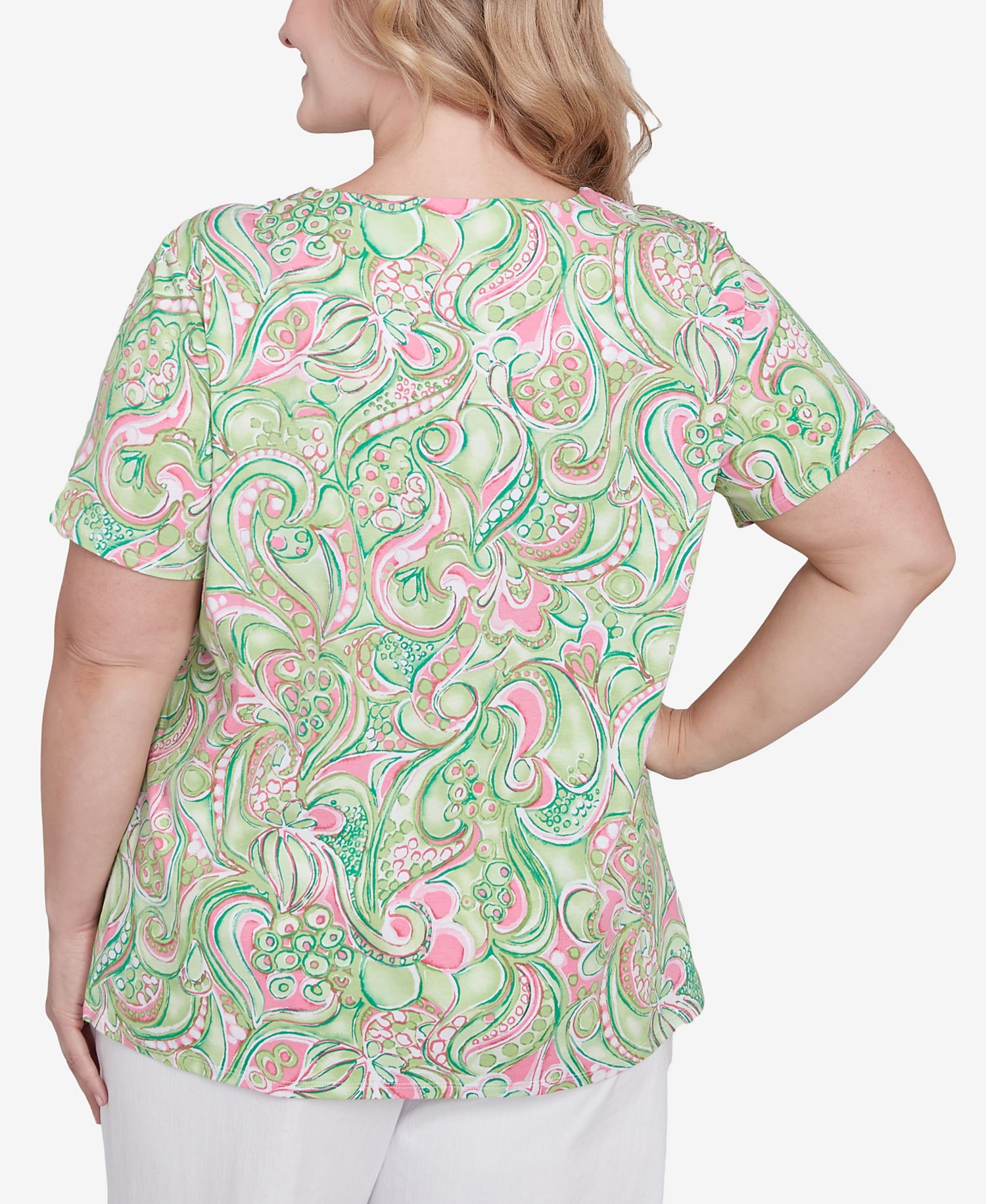 Plus Size Abstract Scroll Crew Neck Top