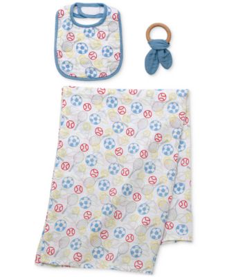 Baby Boys 3-Pc. Sports themed Muslin Blanket, Bib, and Ring Set