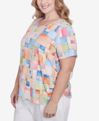 Plus Size Color Block Tile Top with Side Ruching