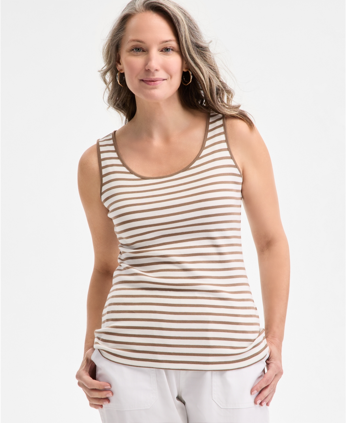 Style & Co Women's Pima Cotton Scoop-neck Tank Top, Exclusively At Macy's In Neutral White