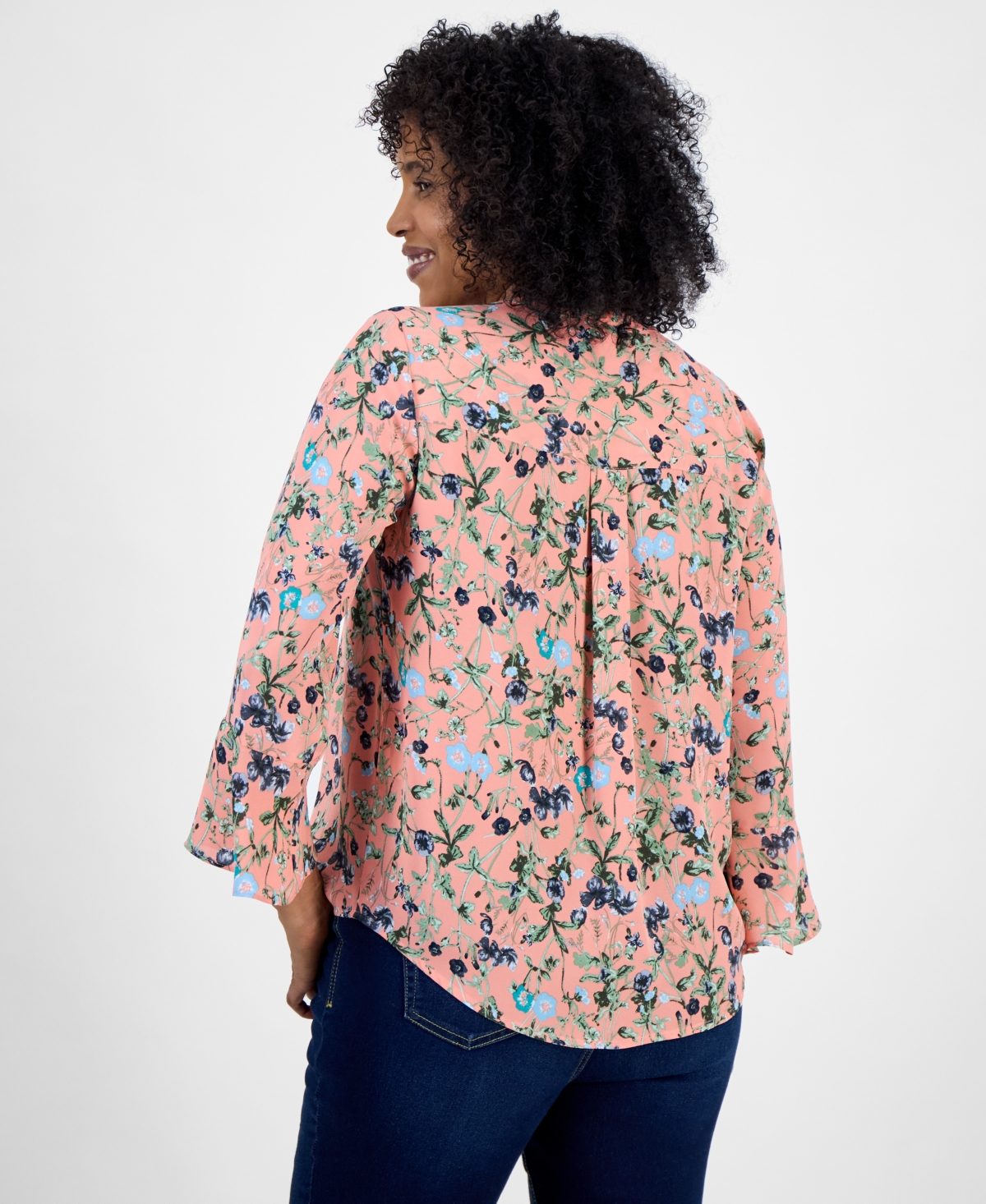 Macy's Style & Co Petite Printed Pintuck Blouse, Exclusively At  In Floral Salmon