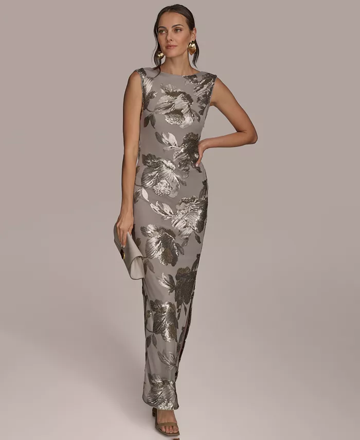 Women's Floral-Sequined Gown