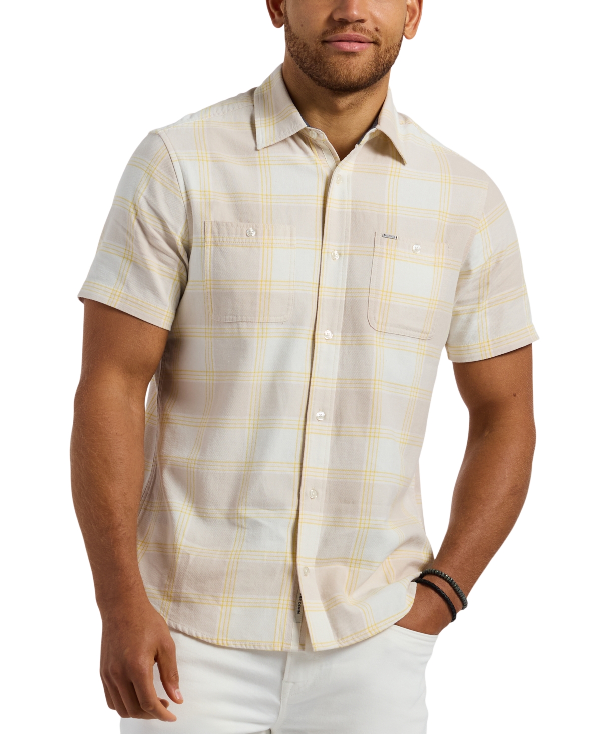 Men's Sagrino Fitted Plaid Button-Down Shirt - Milk