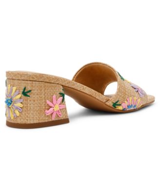 Women's Dolls Embroidered Raffia Block Heel Sandals