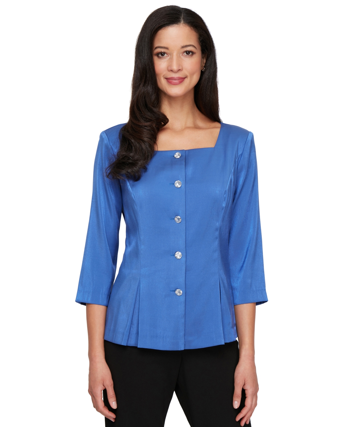 Women's 3/4-Sleeve Shimmer Square-Neck Blouse - Royal