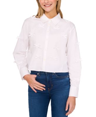 CeCe - Women's Princess Button-Front Bow-Detail Blouse
