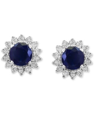 EFFY&reg; Sapphire (1-1/6 ct. t.w.) & Diamond (1/6 ct. t.w.) Halo Stud Earrings in 14k White Gold or Two Tone Gold (Also available in Ruby, & Emerald)