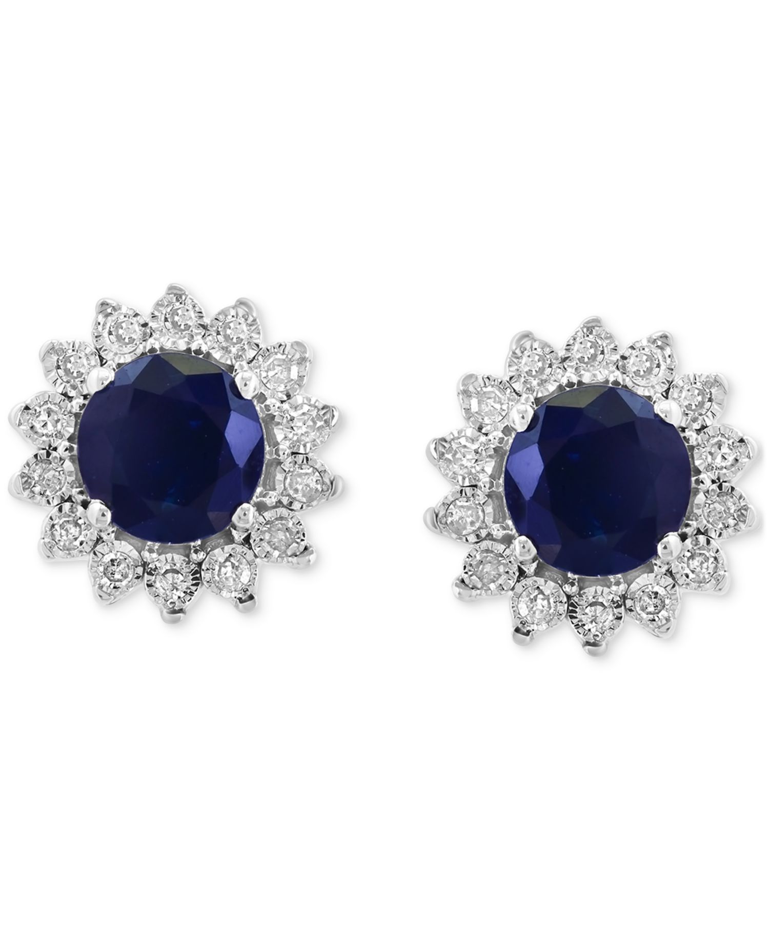 EFFY® Sapphire (1-1/6 ct. t.w.) & Diamond (1/6 ct. t.w.) Halo Stud Earrings in 14k White Gold or Two Tone Gold (Also available in Ruby, & Emerald)
