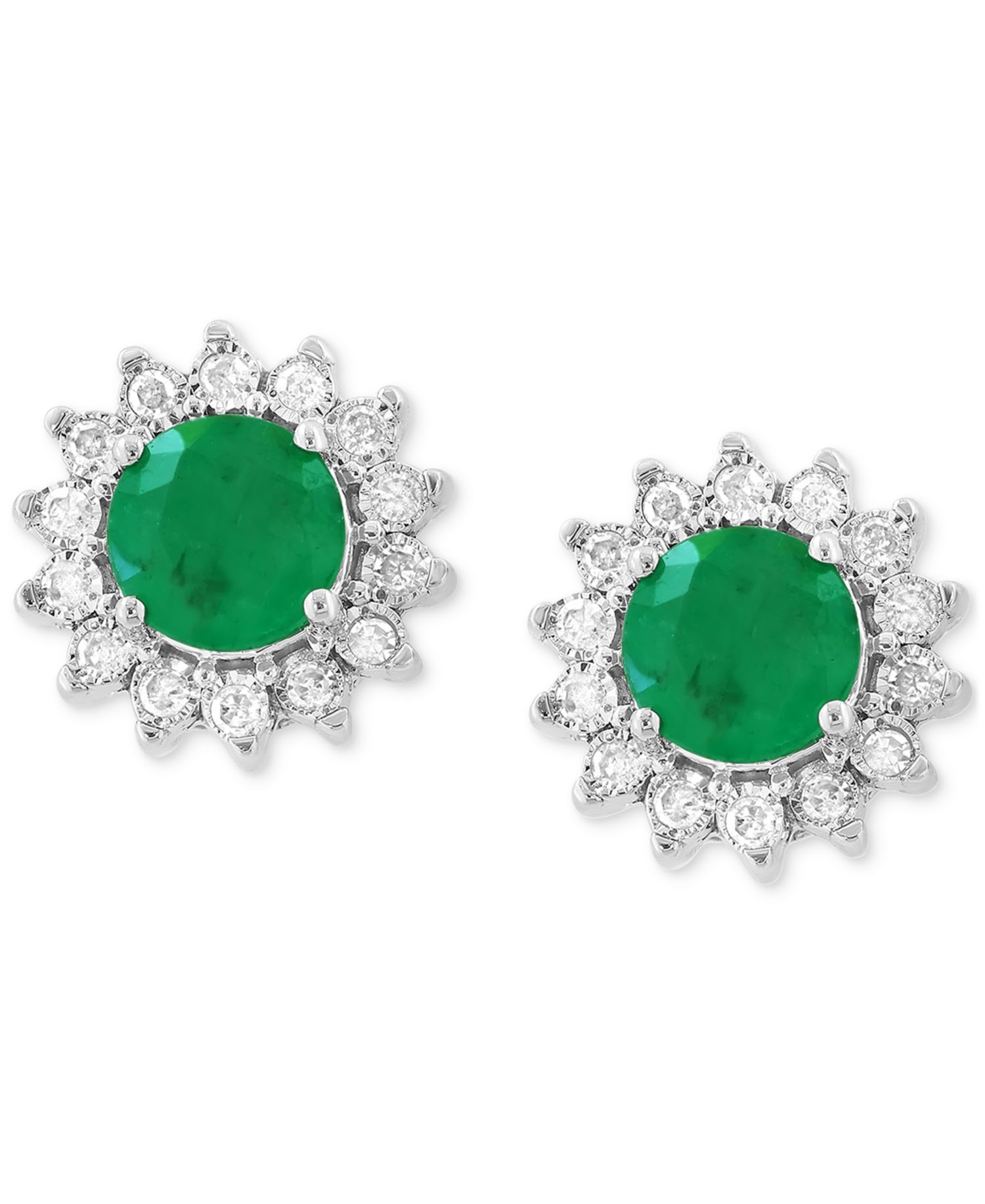 EFFY® Sapphire (1-1/6 ct. t.w.) & Diamond (1/6 ct. t.w.) Halo Stud Earrings in 14k White Gold or Two Tone Gold (Also available in Ruby, & Emerald)