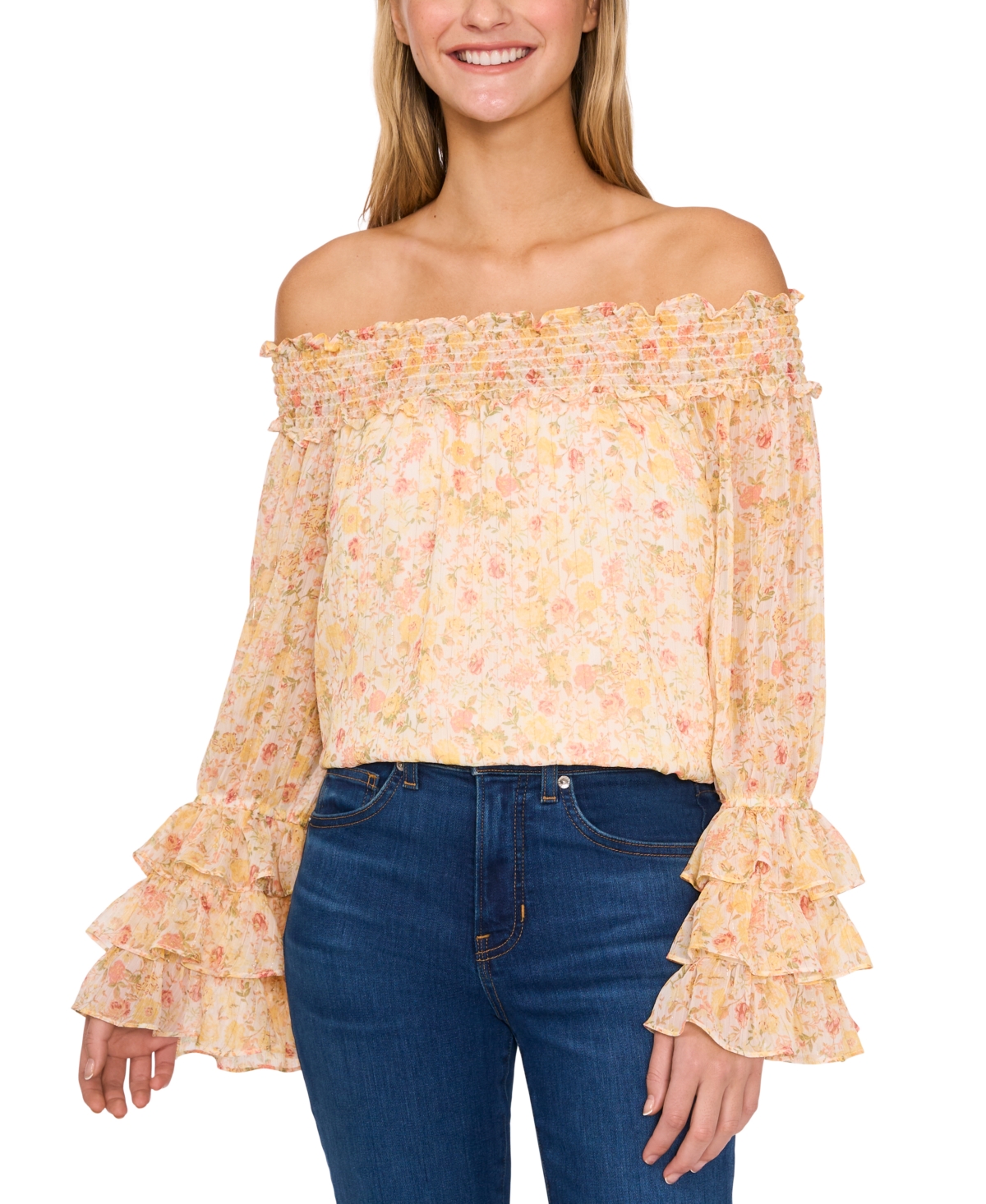 Cece Women's Ruffle-cuff Off-the-shoulder Blouse In New Ivory