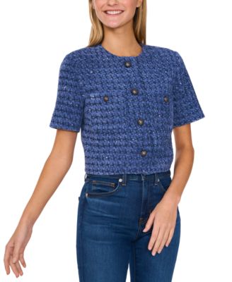CeCe - Women's Tweed Short-Sleeve Collarless Jacket