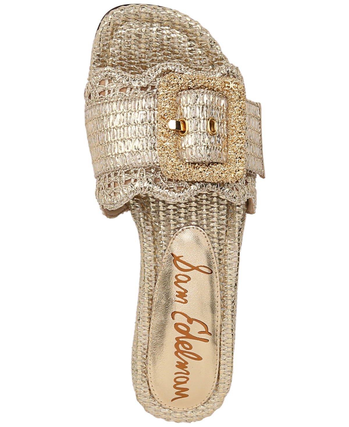 Shop Sam Edelman Women's Bambi Raffia Buckle Slide Sandals In Amber Gold