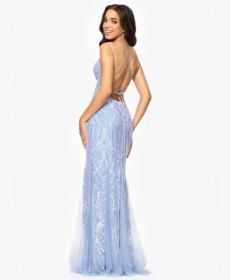 Juniors' Sequin-Mesh Floor-Sweeping Corset Gown