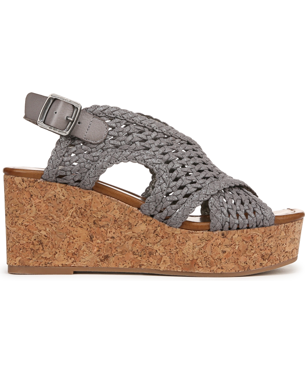 Shop Blowfish Malibu Women's Andrea Square Peep Toe Slingback Wedge Sandals In Dark Silver Metallic Fabric